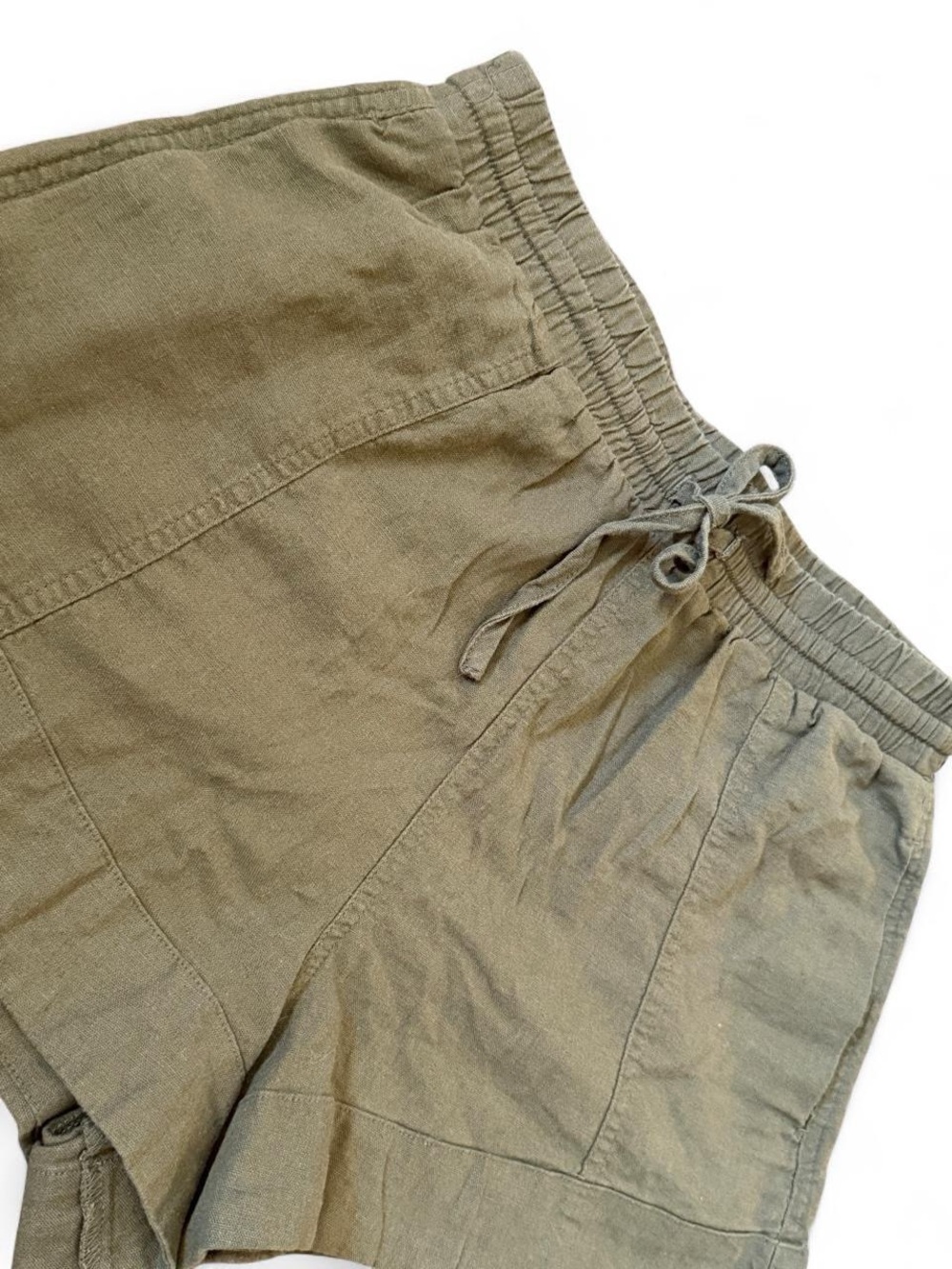 Old Navy Womens Coastal Boho Linen Blend Shorts Olive Green Drawstring - Picture 3 of 3